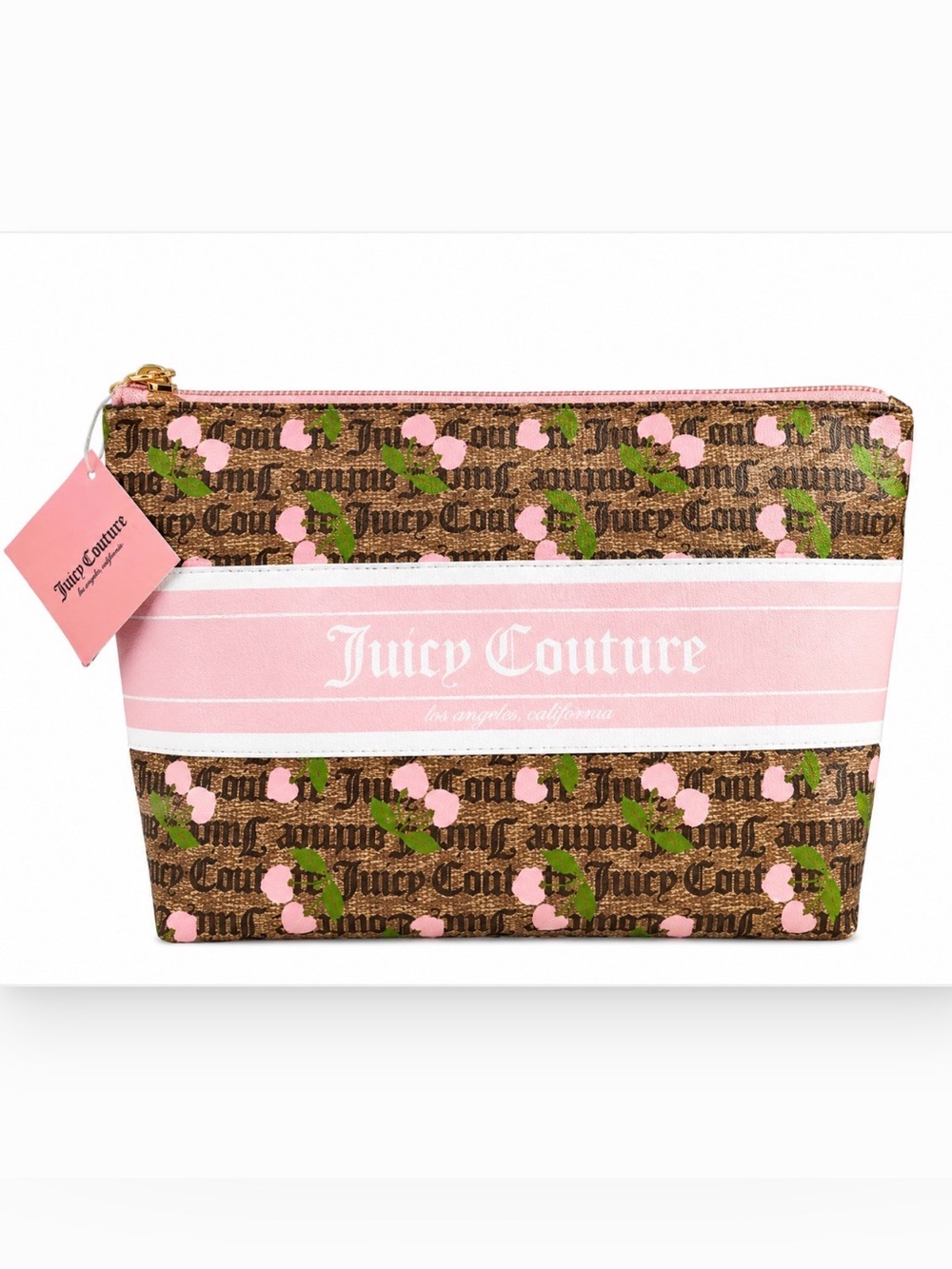 Juicy Couture Large Cherry Print Cosmetic Bag W/Toiletry Travel Bottle